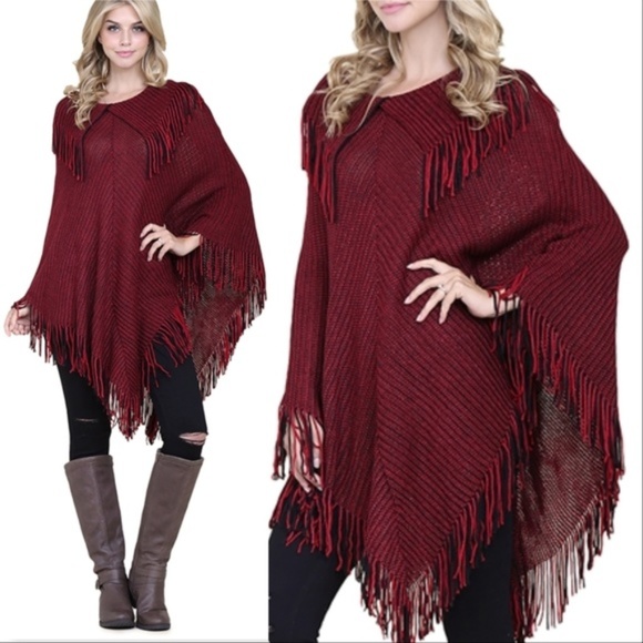 Sweaters - BURGUNDY PONCHO